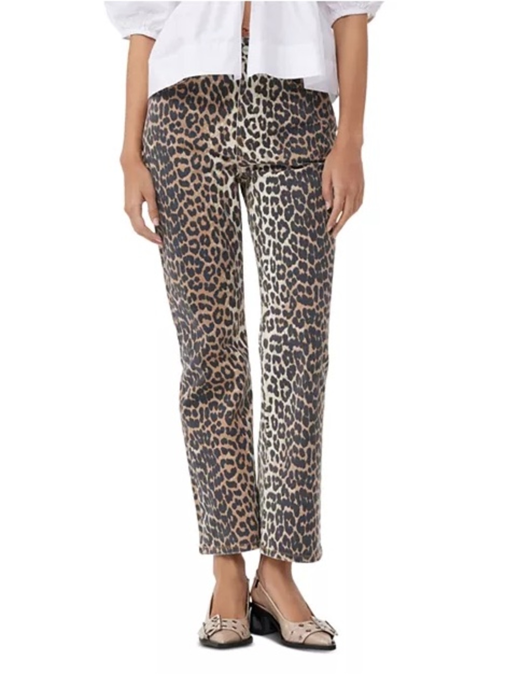 Ganni Betzy Cropped Jeans in Leopard